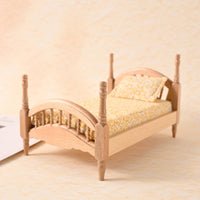 Dollhouse Bed with Mattress Carved Miniature Single Bed 1:12 Scale Furniture for Collectors, Hobbyists, Diorama
