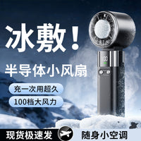 Portable Handheld Fan with Ice Cooling, USB Rechargeable, 5 Speeds, for Outdoor and Desk Use