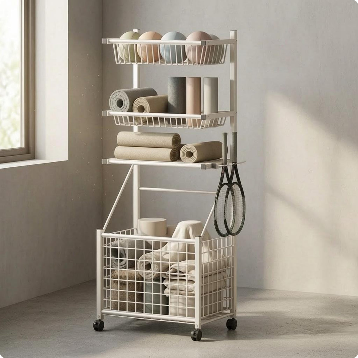 Sports Gear Organizer Trolley Rectangular Frame Ball Storage Trolley Large
