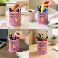 Creative Metal Mesh Round Hollow Pen Holder for Desk Organization