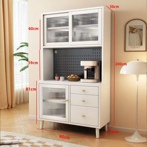 Sintered Stone Top Sideboard Storage Cabinet Buffet Cabinet Fluted Glass Drawers Multifunctional Hard-wearing Surface Suitable for Homeowners Families Dining Room Kitchen Hallway