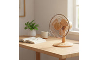 Portable Oscillating Fan Adjustable Speed Retro Wood Grain Fan for Bedroom