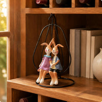 Swing Rabbit Ornament Painted Details Creature Sculpture Decorative