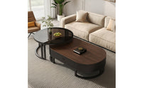 2 Pieces Sleek-Profile Nesting Coffee Table Set Space-Saving Oval Nesting Tables Metal Furniture Elegant for Small Apartments