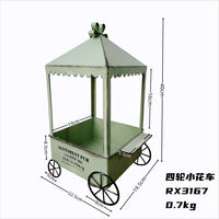 外贸跨境爆款别墅庭院桌面复古做旧四轮小花车花盆民宿阳台创意盆