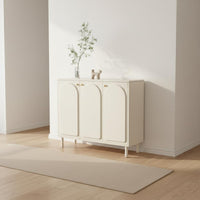 Fluted Glass Partition Cabinet Large Capacity Storage Multi-Functional Beverage and Footwear Storage Unit Easy to Clean Cream Design Entryway