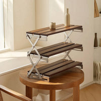 3-Tier Desktop Rack Tabletop Foldable Shelf with Metal Frame Space-Saving