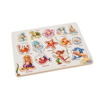 Educational Puzzle Board with Knobs Easy-Grasp Wooden Peg Puzzle Sensory Toy Full-Color for Preschoolers