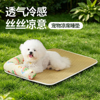 Rattan Pet Mat for Cats and Dogs, Summer Cooling Pad, Breathable