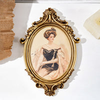 Oval Frame with Portrait Carved Decor Decorative for Living Room, Bedroom