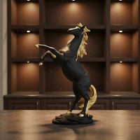 Rearing Horse Figurine Golden-Hued Accents Horse Resin Figurine Textured Base