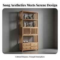 Serene-Inspired Design Chinese Curio Shelf With Storage Drawers Multi-Compartment Curio Stand long-lasting Construction display shelf Space-Saving for Tea aficionados, Collectors, Office Workers, Study Room, Bedroom, Entryway
