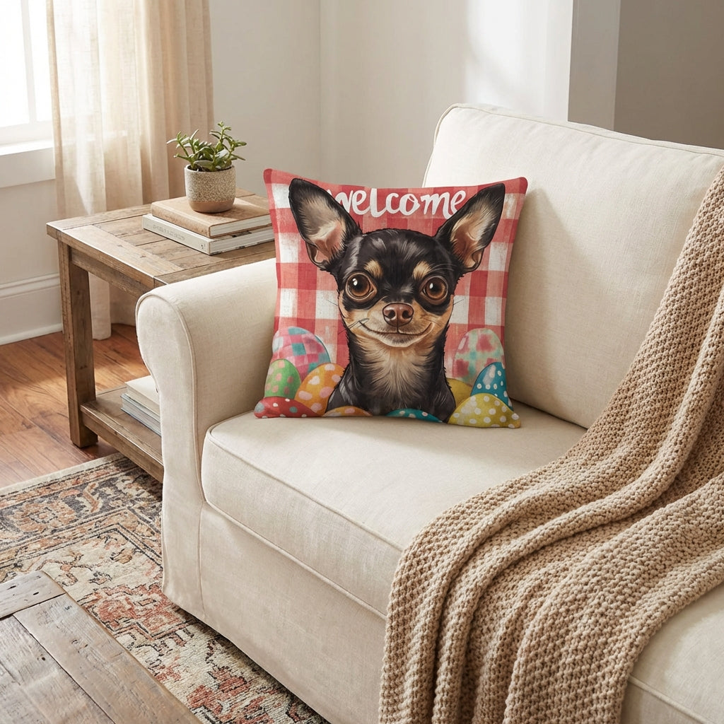 Easter Egg Throw Pillow Cover Double-Sided Printing Chihuahua Easter Pillowcase for Living Room, Bedroom, Sofa, Home Decor