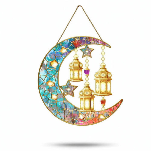 Acrylic Moon Decoration Vibrant Stained Glass Style Suncatcher Sturdy
