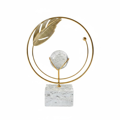 Crystal Ball Ornament Light Elegant Metal Hoop Crystal Figurine Nordic Design Table Decor for Living Room, Entryway, Bedroom