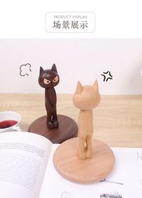 实木创意猫咪立式纸巾架胡桃木置物收纳架餐厅厨房免打孔卷纸架