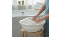 Plastic Wash Basin with Rubbing Board Round Wash Basin with Washboard Shallow Laundry Tub with Washboard Compact for Students, Parents, Bathrooms, Dorm Rooms, Apartments