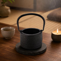 Cast Iron Scent Burner Black Ribbed Scent Burner Textured Home Decor for Meditation