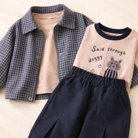 Kids Clothes Boys Long Sleeve Plaid Jacket Three Piece Set with Zip Closure, Outfit for Casual Outings and Outdoor Wear, Coordinated