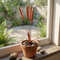 5 Pieces Metal Wind Chimes with Stake Rustic Cattail Garden Stake for Patio