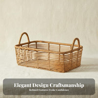 Woven Rectangular Bin with Handles Imitation Rattan Design for Kitchen, Students
