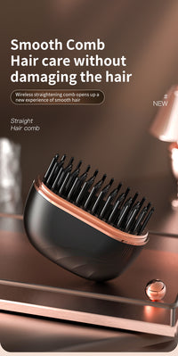 Cordless Mini Hair Straightener Brush with Heat Protection, 3 Heat Settings