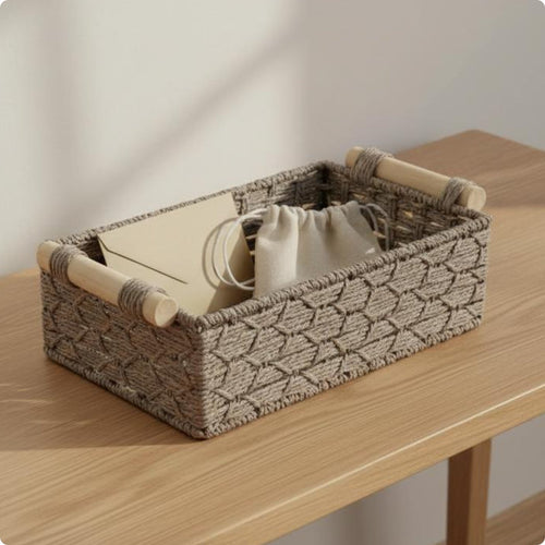 2 Pieces Paper Rope Bin with Handles Wood Handle Bin Long-Lasting Wire Frame