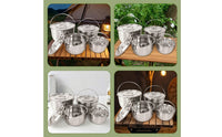 4 Pieces Camping Pot Set with Lids Portable Stainless Steel Cookware Set Compact Pot with Lid for Backpackers