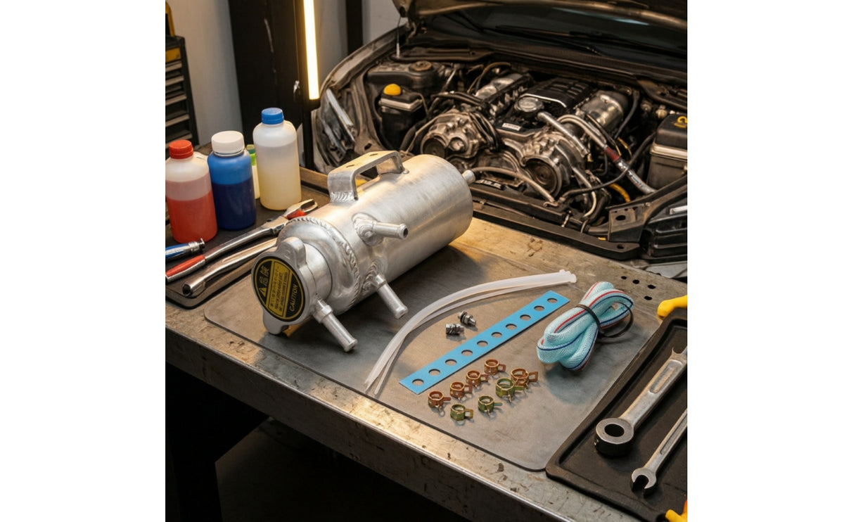 Universal Coolant Collection Tank Aluminum Coolant Reservoir Silver Cooling System Overflow Bottle Heavy-Duty for Car Builders, Engine Bay Cleanups
