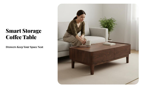 sturdy Wood Construction Wooden Coffee Table with 2 Drawers Modern Minimalist Design Coffee Table with Drawers Large Storage Capacity Living Room Furniture Open Lower Shelf for Apartment Dwellers, Homeowners, Families, Lounge Area