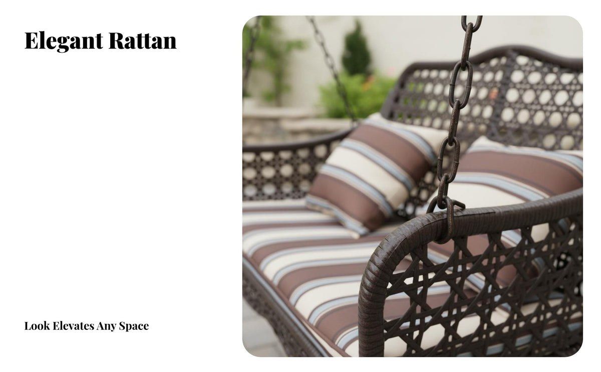 Rattandesign Design Canopy Swing Bench Weather-Resistant 3-Seater Canopy Swing Gentle Rocking Motion Outdoor Furniture Sturdy Frame for Families, Couples, Homeowners, Garden, Backyard, Porch, Balcony