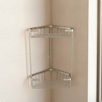 Corner Washroom Rack Double-Layer Washroom Storage Rack Stainless Steel Triangular Wire Basket for Small Apartments, Dorm Rooms