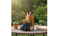 Whimsical Rabbit Reading a Book Literary Bunny Figurine Storybook Rabbit Figurine Charming for Teachers, Students, Desk, Office