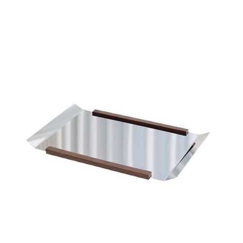 Stainless Steel Tray with Wood Strips Reflective Mirrored Display Tray Decorative for Tabletop