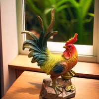 Resin Cockerel Figurine Multicolor Chicken Garden Statue Gold Accent for Balcony