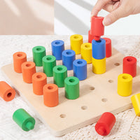 Wooden Sensory Training Toy for Kids, Montessori Cylinder Peg Board