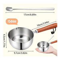 2 Pieces Oil Pouring Pot with Spoon Compact Saucepan Food-Safe for Tabletop Prep