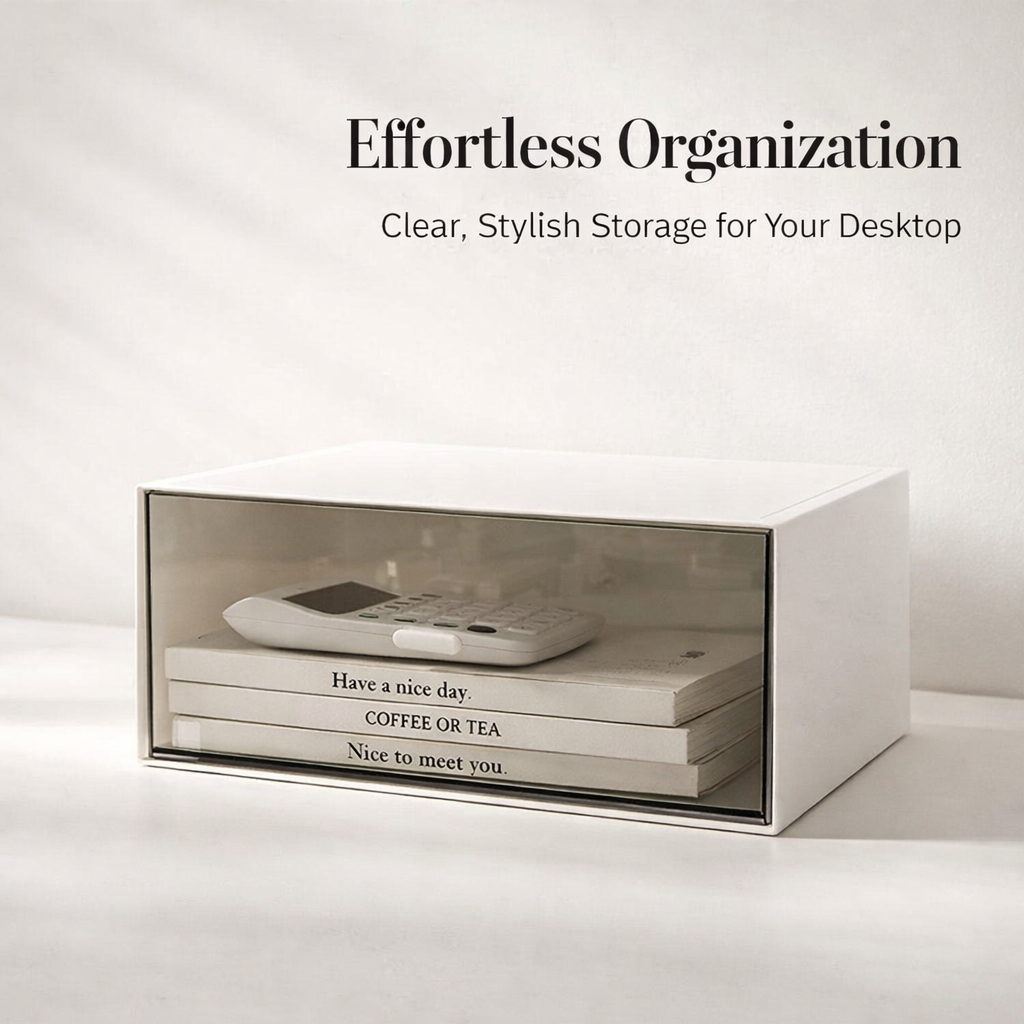 Desktop Drawers for Desk Storage, Clear Organizer with Drawer for Office Supplies Stationery Makeup, Large Pull Out Unit