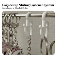 Drilltool-Less Installation Sliding Hook Rail Space-Saving 10-Hook Key Rack Multi-Purpose Keychain Holder Long-Lasting for Anime Fans, Collectors, Entryway, Hallway, Bedroom, Dorm Room