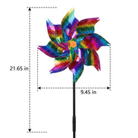 Octagonal Iridescent Rainbow Pinwheels, Reflective Bird Deterrents for Outside, PVC Weather Resistant Yard Decorations Outdoor