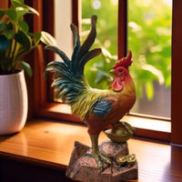 Resin Cockerel Figurine Multicolor Chicken Garden Statue Gold Accent for Balcony