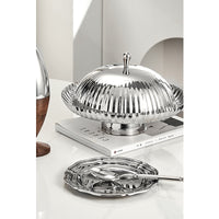 Nordic Style Stainless Steel 304 Serving Tray with Lid, Striped Pattern, for Desserts and Fruits