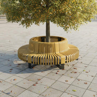 Curved Wooden Slat Seat Modern Artistic Design Fan-Shaped Park Bench Weather Resistant Circular Slatted Wood Bench for Public Squares, Parks, Gardens