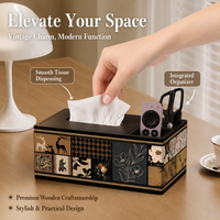 Wooden Tissue Box Holder, New Chinese Countertop Tissue Box Cover with Storage, 24x13x9.5cm for Living Room, Hotel, Office