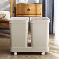 3-Compartment Trash Can Space Saving Wheeled Sorting Bin Lightweight for Home