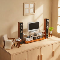 Modern Miniature Home Theater Contemporary Dollhouse TV Stand with Speakers Compact Miniature Television Set True-to-Life for Hobbyists