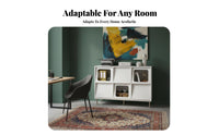 Retro Design Multi-Door Storage Console Ribbed Glass Panels Flip-Door Credenza Sturdy Build Display Cabinet Modern Design for Book Lovers, Vinyl Collectors, Living Room, Home Office, Entryway, Hallway