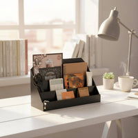 Tiered Letter Holder Solid Wood 3-Tier Wooden Desk Organizer Multi-Layer Design Wooden Postcard Display Rack for Countertop, Office, Study Room
