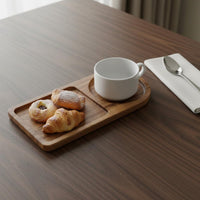 Wooden Tray Unique Shape Wooden Tray with Rattan Coaster Handcrafted Acacia Wood Snack Platter for Home, Cafe, Hotel