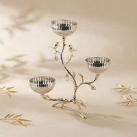 Three-Bowl Fruit Holder Gold-Tone Bird Decorative Stand Sturdy